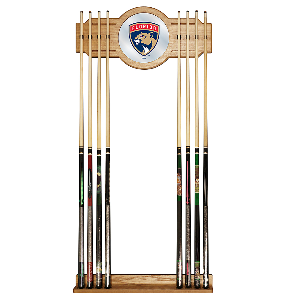 Florida Panthers NHL Stained Wood Cue Rack with Mirror - Red, Navy, Gold