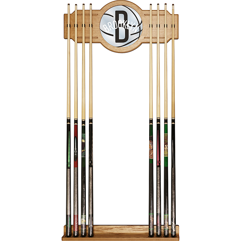 Brooklyn Nets NBA Fade Stained Wood Cue Rack with Mirror - Black, White