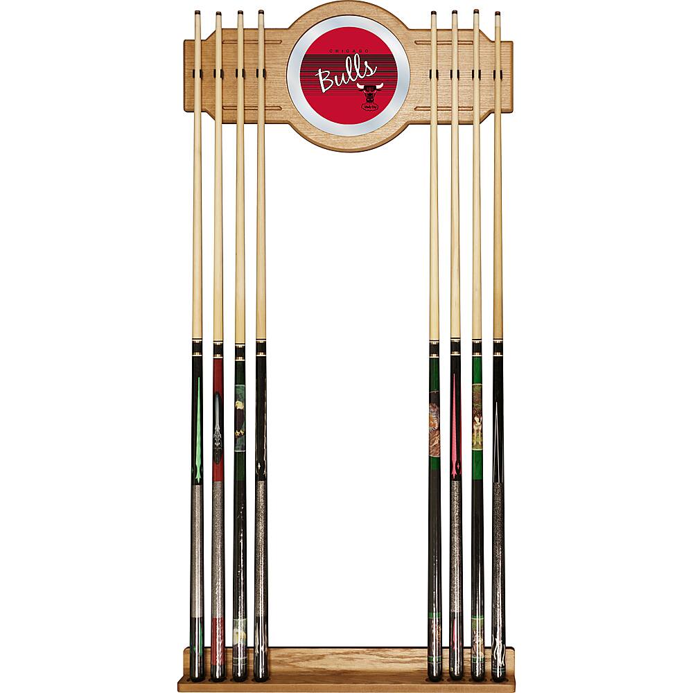 Chicago Bulls NBA Hardwood Classics Stained Wood Cue Rack with Mirror - Red, Black