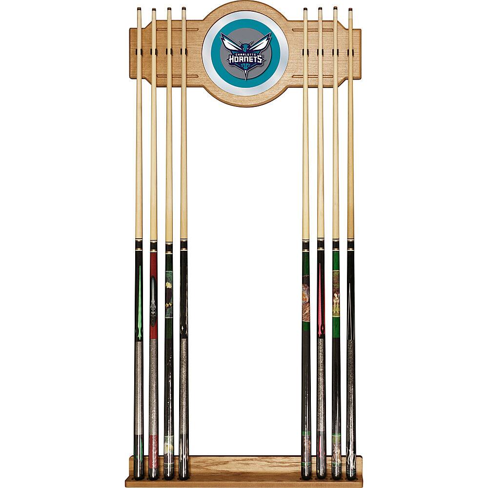 Charlotte Hornets NBA Stained Wood Cue Rack with Mirror - Dark Purple, Teal, Silver