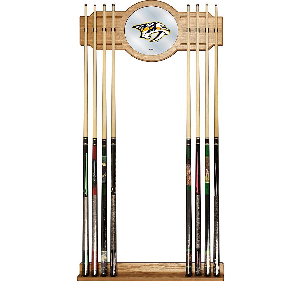 Nashville Predators NHL Stained Wood Cue Rack with Mirror - Blue, White, Yellow