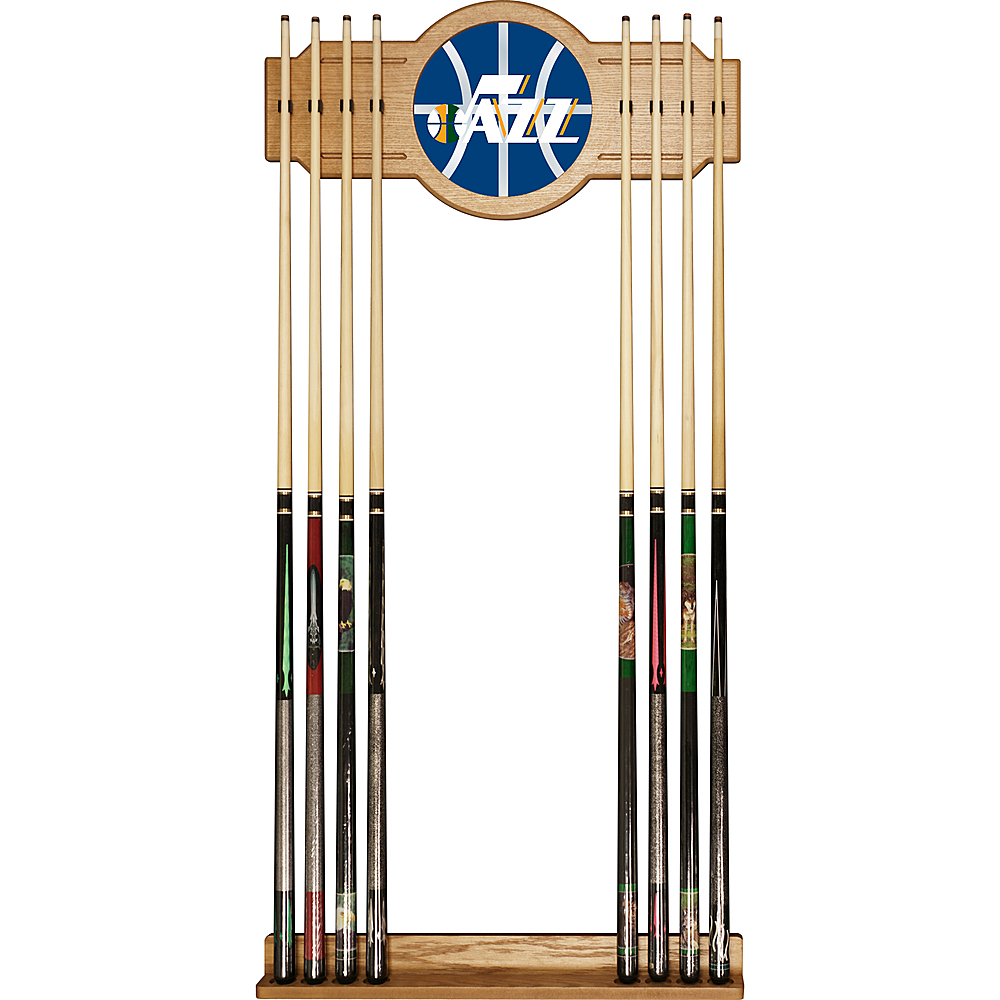 Utah Jazz NBA Fade Stained Wood Cue Rack with Mirror - Navy, Gold, Green, White