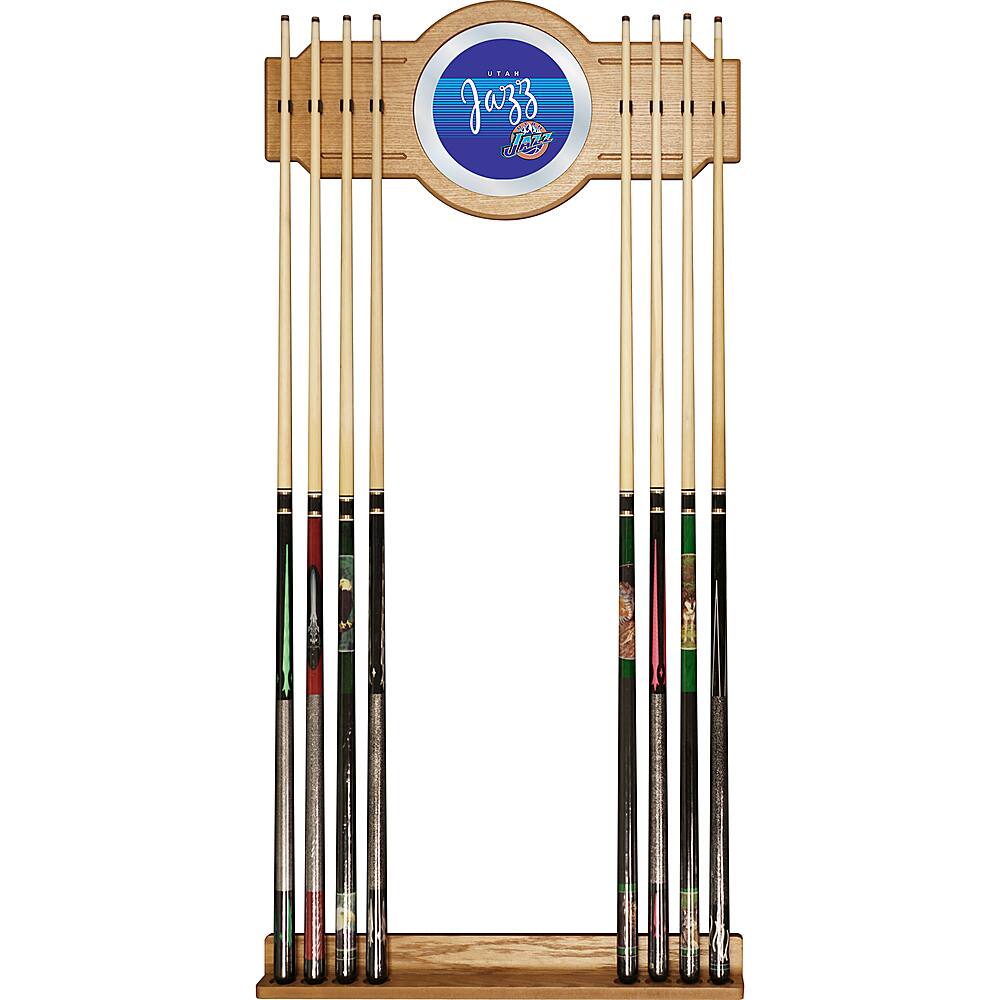 Utah Jazz NBA Hardwood Classics Stained Wood Cue Rack with Mirror - Navy, Light Blue, White