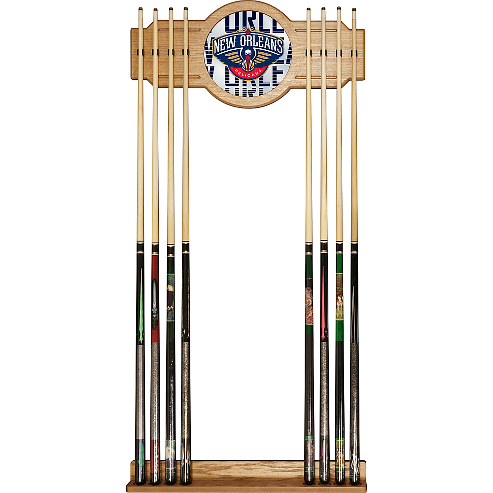 New Orleans Pelicans NBA City Stained Wood Cue Rack with Mirror - Navy Blue, White, Gold, Red
