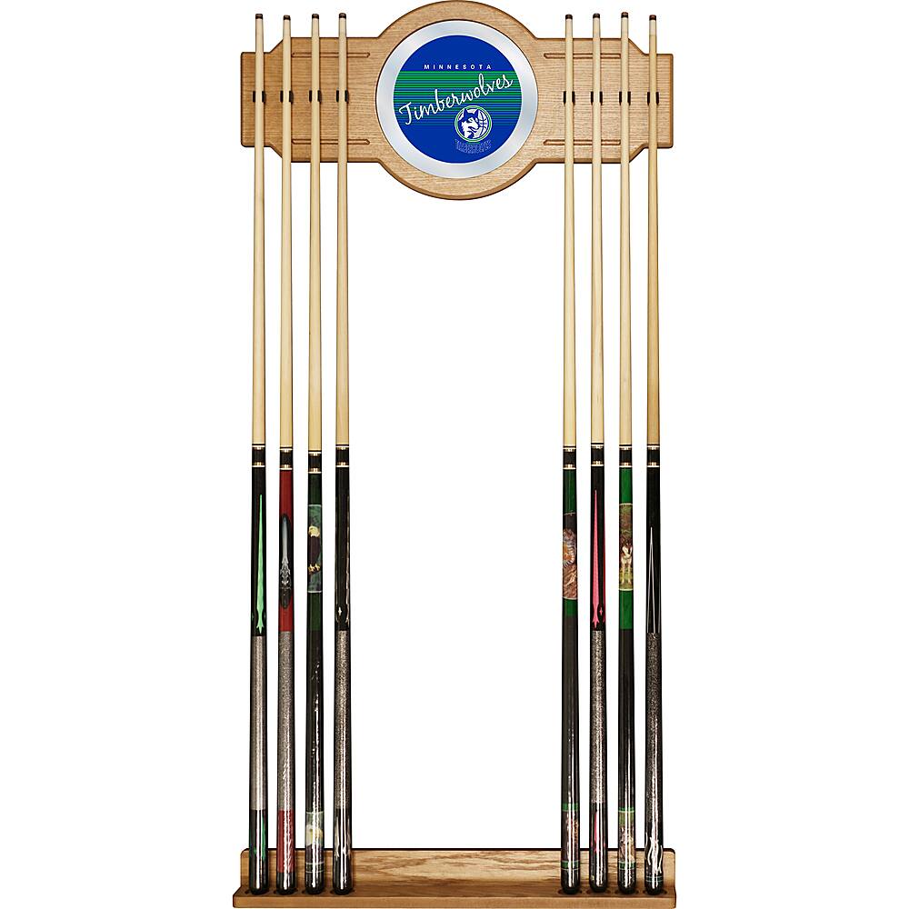 Minnesota Timberwolves NBA Hardwood Classics Stained Wood Cue Rack with Mirror - Dark Blue, Blue, Silver, Aurora Green