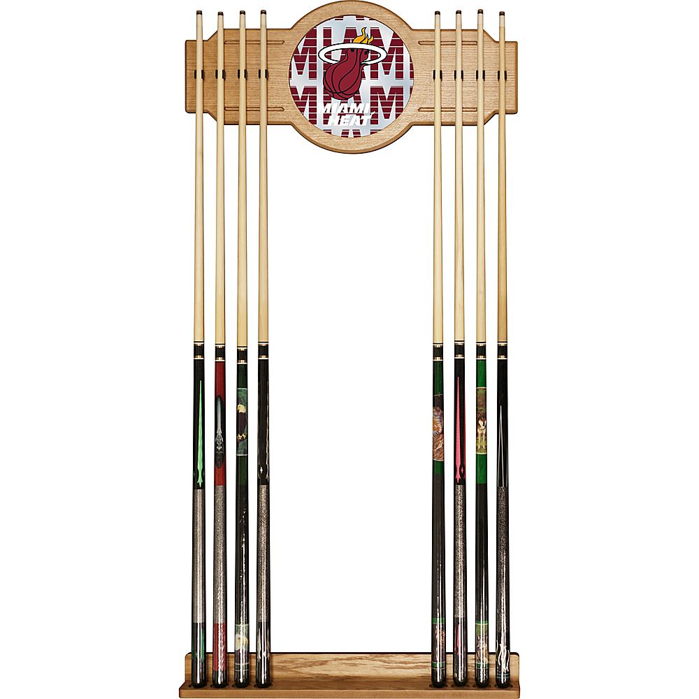Miami Heat NBA City Stained Wood Cue Rack with Mirror - Red, White, Black