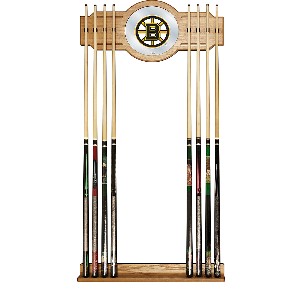 Boston Bruins NHL Stained Wood Cue Rack with Mirror - Black, Gold, White