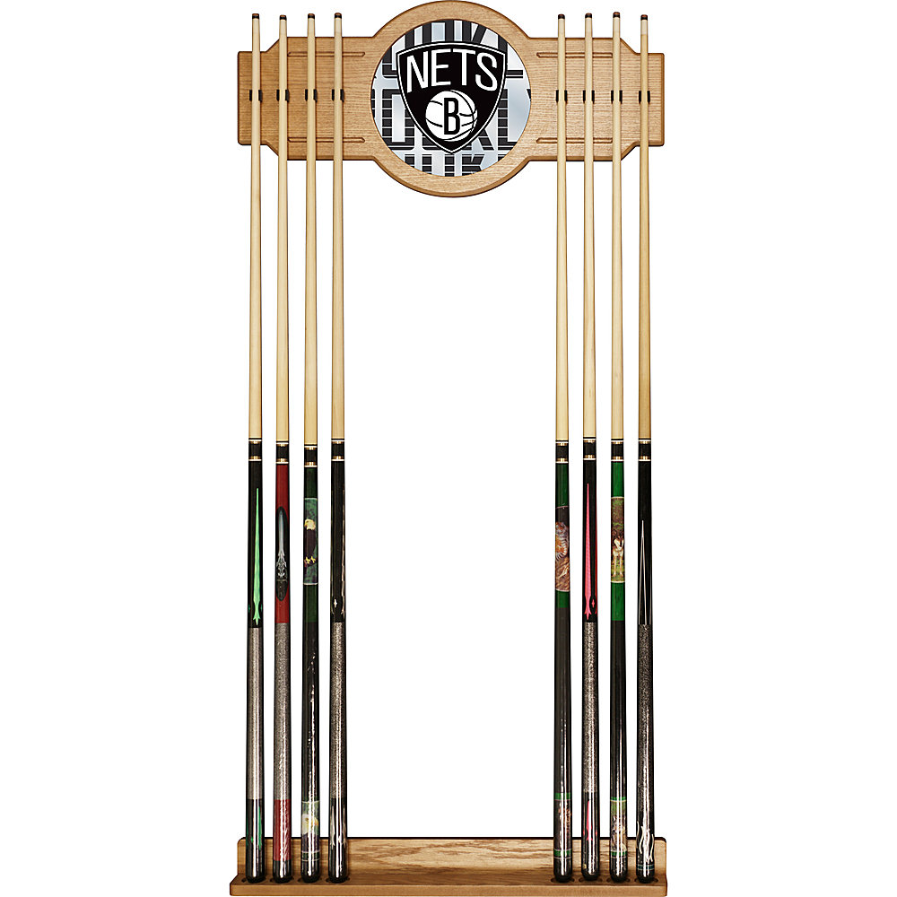 Brooklyn Nets NBA City Stained Wood Cue Rack with Mirror - Black, White