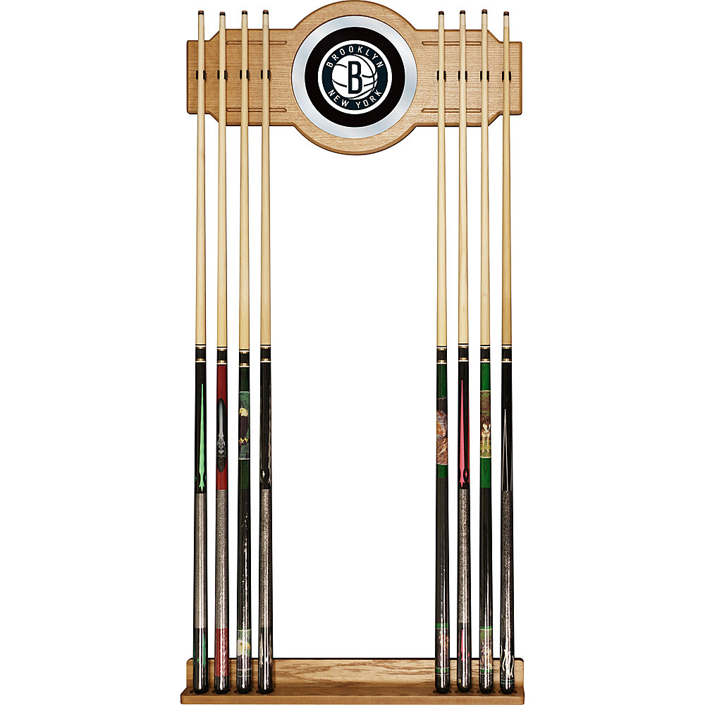 Brooklyn Nets NBA Stained Wood Cue Rack with Mirror - Black, White