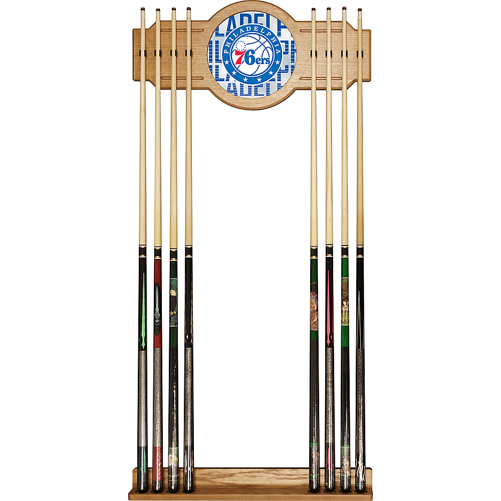 Philadelphia 76ers NBA City Stained Wood Cue Rack with Mirror - Royal Blue, Red, White