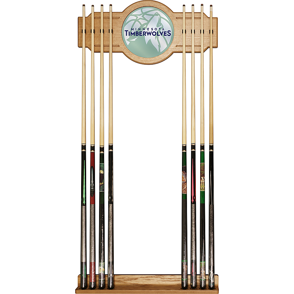 Minnesota Timberwolves NBA Fade Stained Wood Cue Rack with Mirror - Aurora Green, White