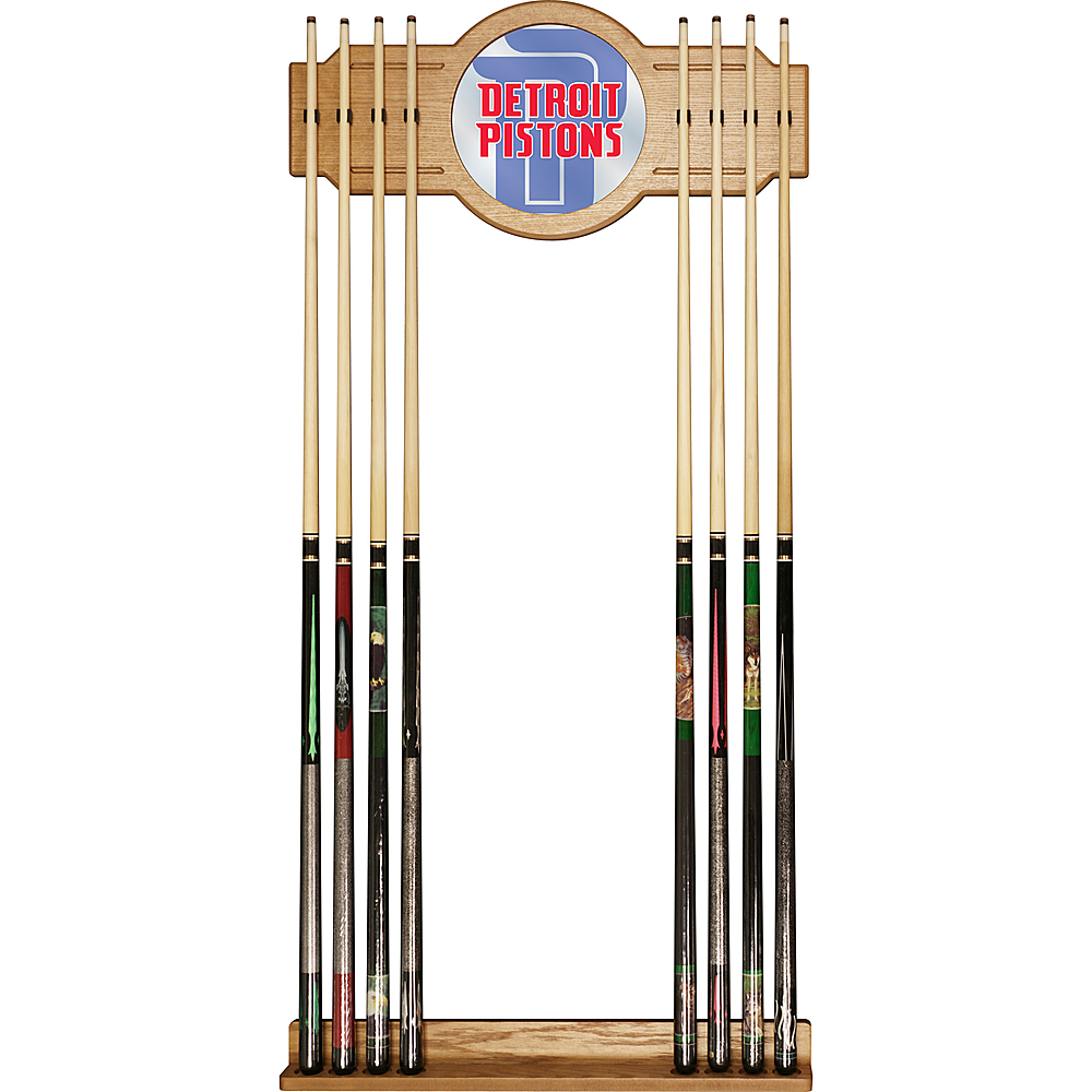 Detroit Pistons NBA Fade Stained Wood Cue Rack with Mirror - Blue, Red