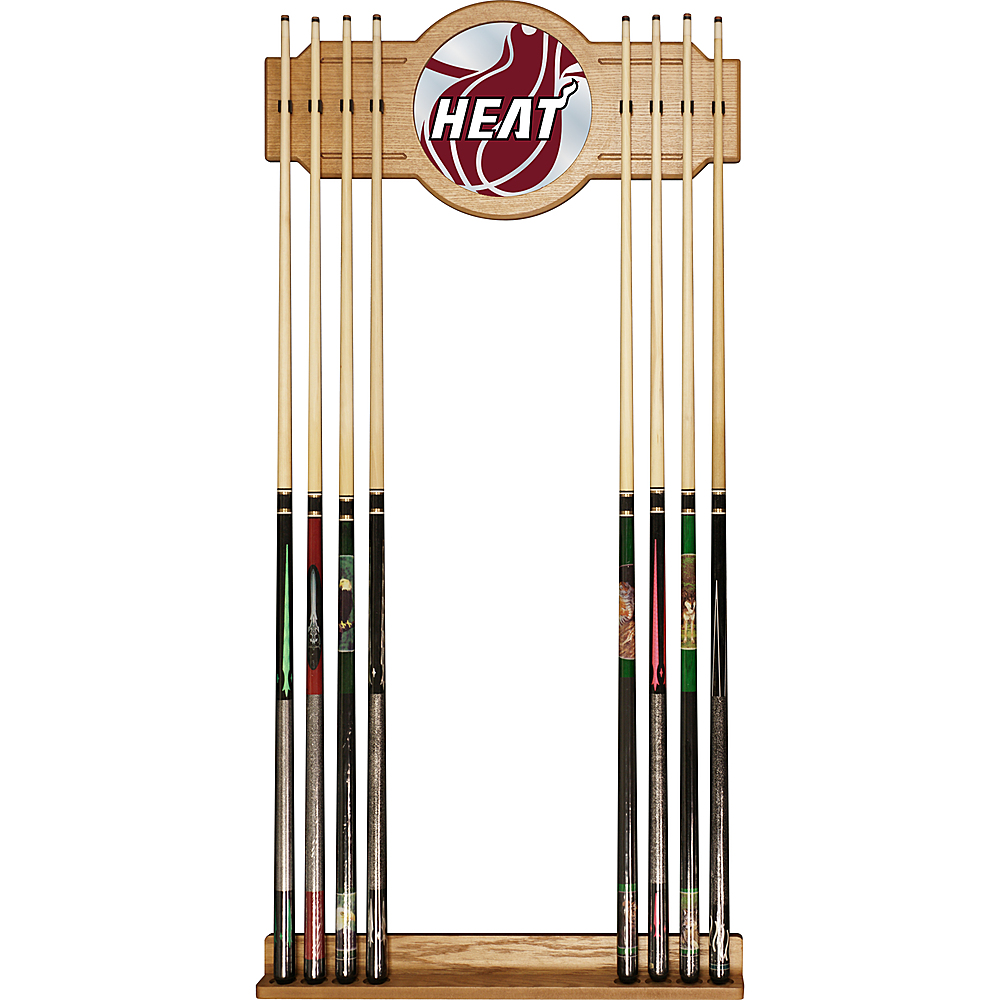 Miami Heat NBA Fade Stained Wood Cue Rack with Mirror - Red, White