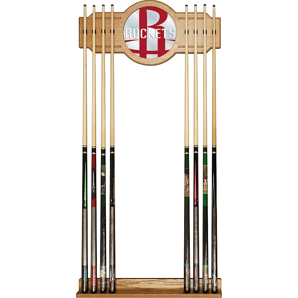 Houston Rockets NBA Fade Stained Wood Cue Rack with Mirror - Red, White