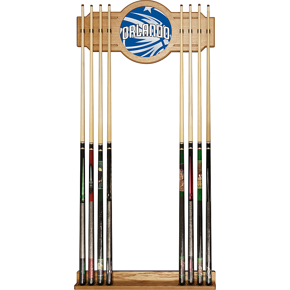 Orlando Magic NBA Fade Stained Wood Cue Rack with Mirror - Blue, Black, Silver