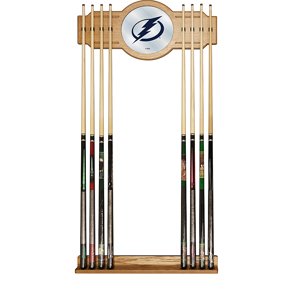 Tampa Bay Lightning NHL Stained Wood Cue Rack with Mirror - Blue, White, Silver