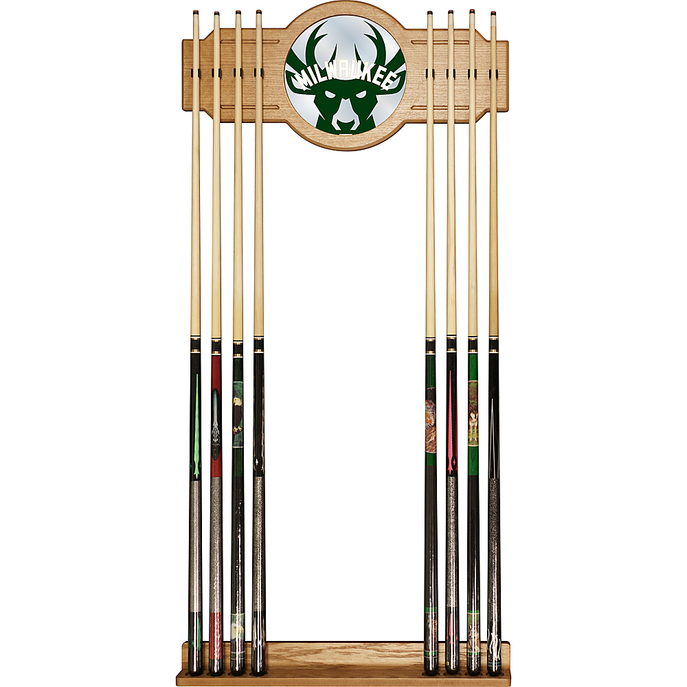 Milwaukee Bucks NBA Fade Stained Wood Cue Rack with Mirror - Good Land Green, White