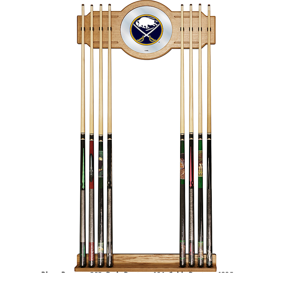 Buffalo Sabres NHL Stained Wood Cue Rack with Mirror - Blue, Gold, White