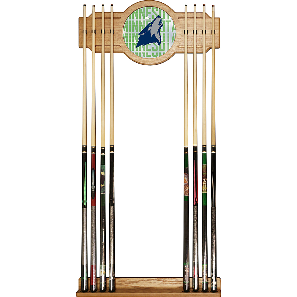 Minnesota Timberwolves NBA City Stained Wood Cue Rack with Mirror - Aurora Green, Blue, Silver