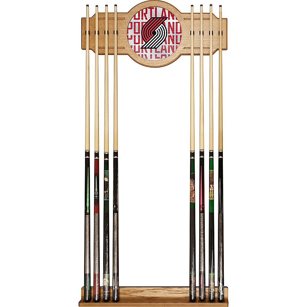 Portland Trailblazers NBA City Stained Wood Cue Rack with Mirror - Red, Black, White, Gray