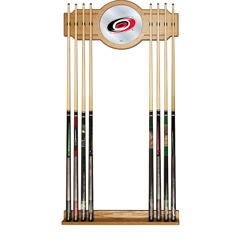 Carolina Hurricanes NHL Stained Wood Cue Rack with Mirror - Red, White, Silver, Black