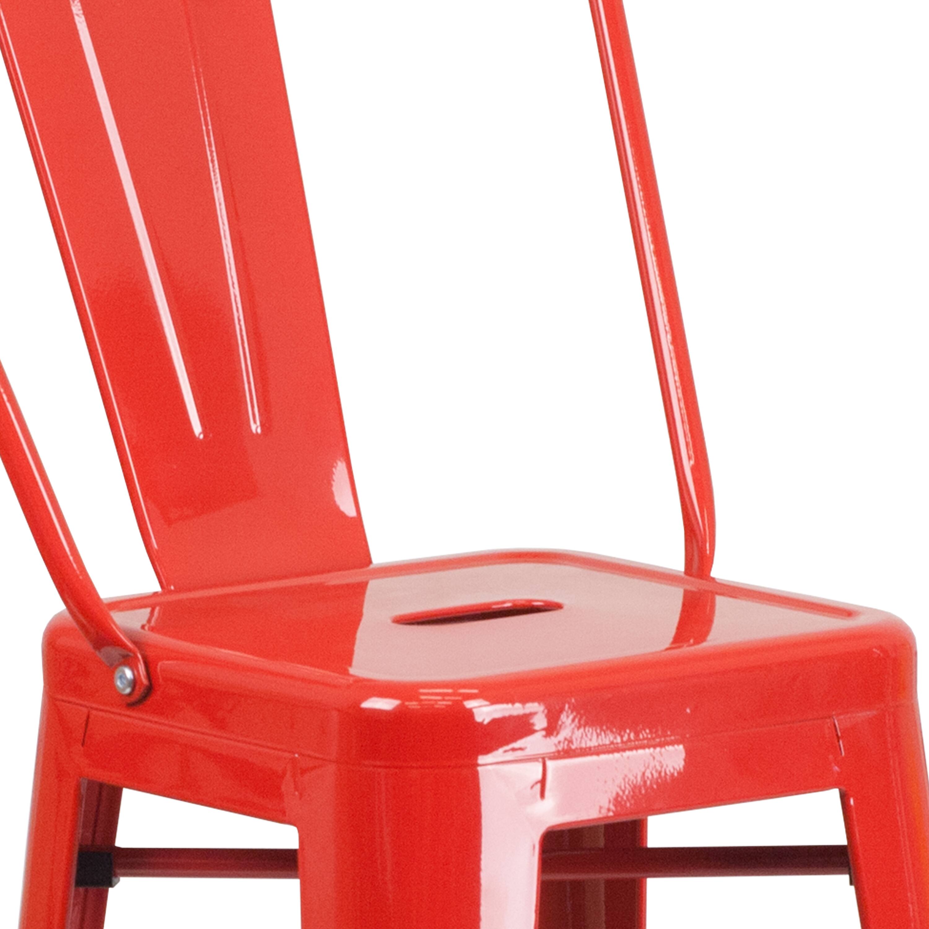Alt View 9. Emma + Oliver - Commercial Grade 30"H Colorful Metal Indoor-Outdoor Barstool with Back - Red.