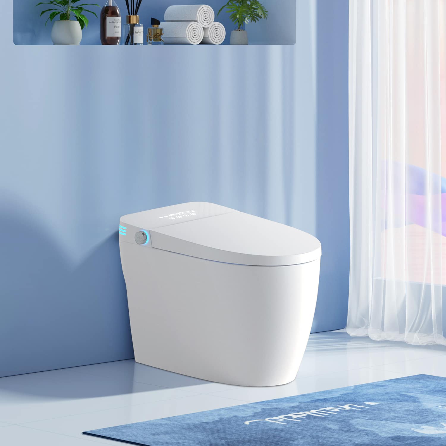 Tiramisubest - Tankless Smart Toilet With Bidet Built In,Auto Flush,Auto Open/Close,Heated Seat,Warm Water and Dry,Adjustable Temp - White