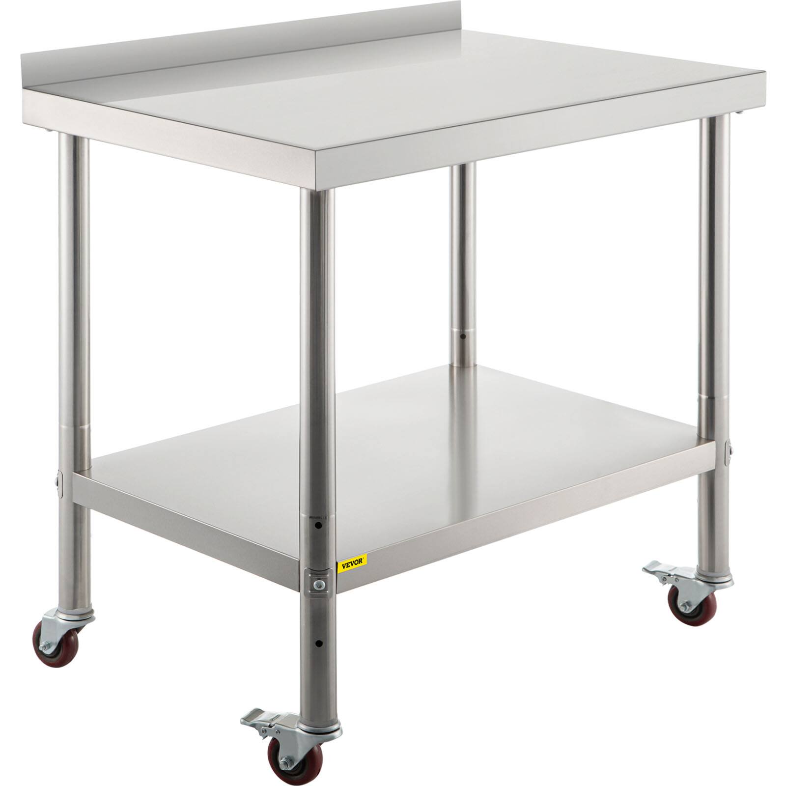 Alt View 5. VEVOR - Stainless Steel Prep Table, 30 x 24 x 35Inch, 440lbs Load Capacity Metal Worktable with Backsplash Adjustable Undershelf - Stainless steel color.
