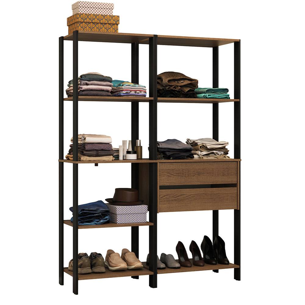 Angle. Madesa - Madesa Wardrobe Clothes Storage Rack with 2 Drawers and Open Shelves 51"L - Black/Brown - Rustic/Black.