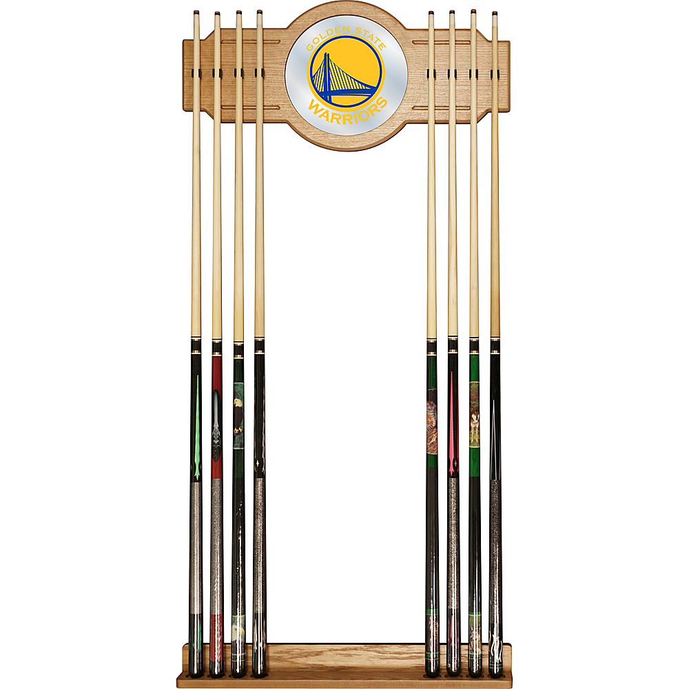 Golden State Warriors NBA Fade Stained Wood Cue Rack with Mirror - Blue, Gold