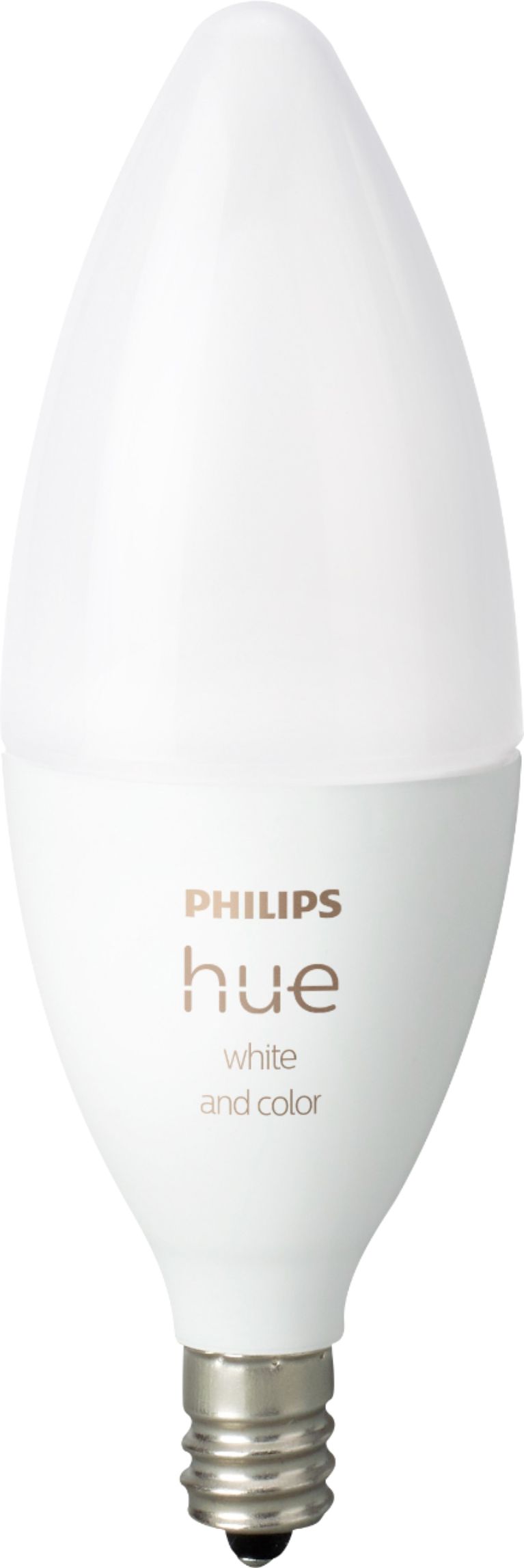 Left View: Philips - Geek Squad Certified Refurbished Hue E12 Smart LED Bulb - White and Color Ambiance