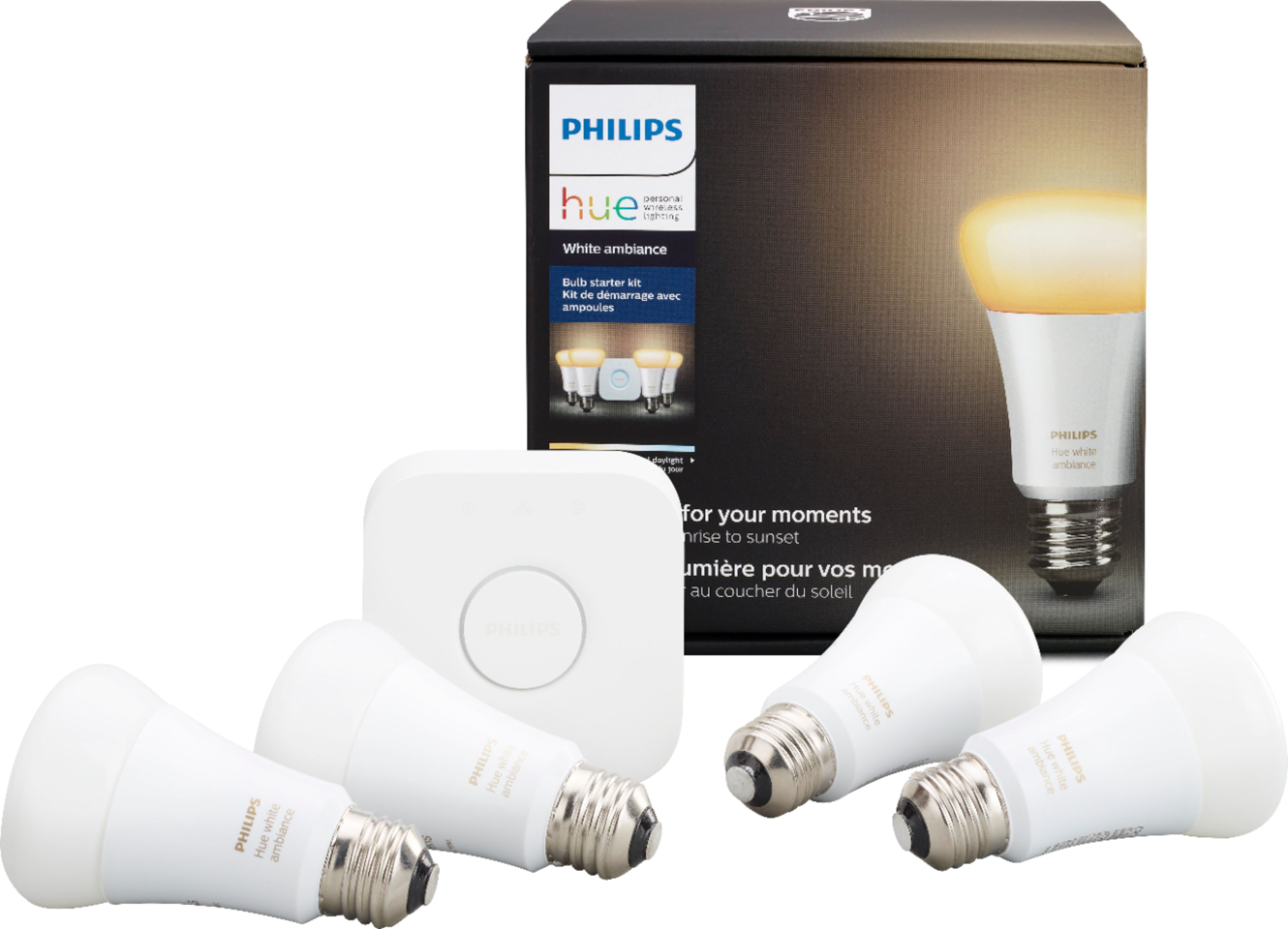 Left View: Philips - Geek Squad Certified Refurbished Hue White & Color Ambiance A19 Bluetooth Smart LED Bulb - Multicolor