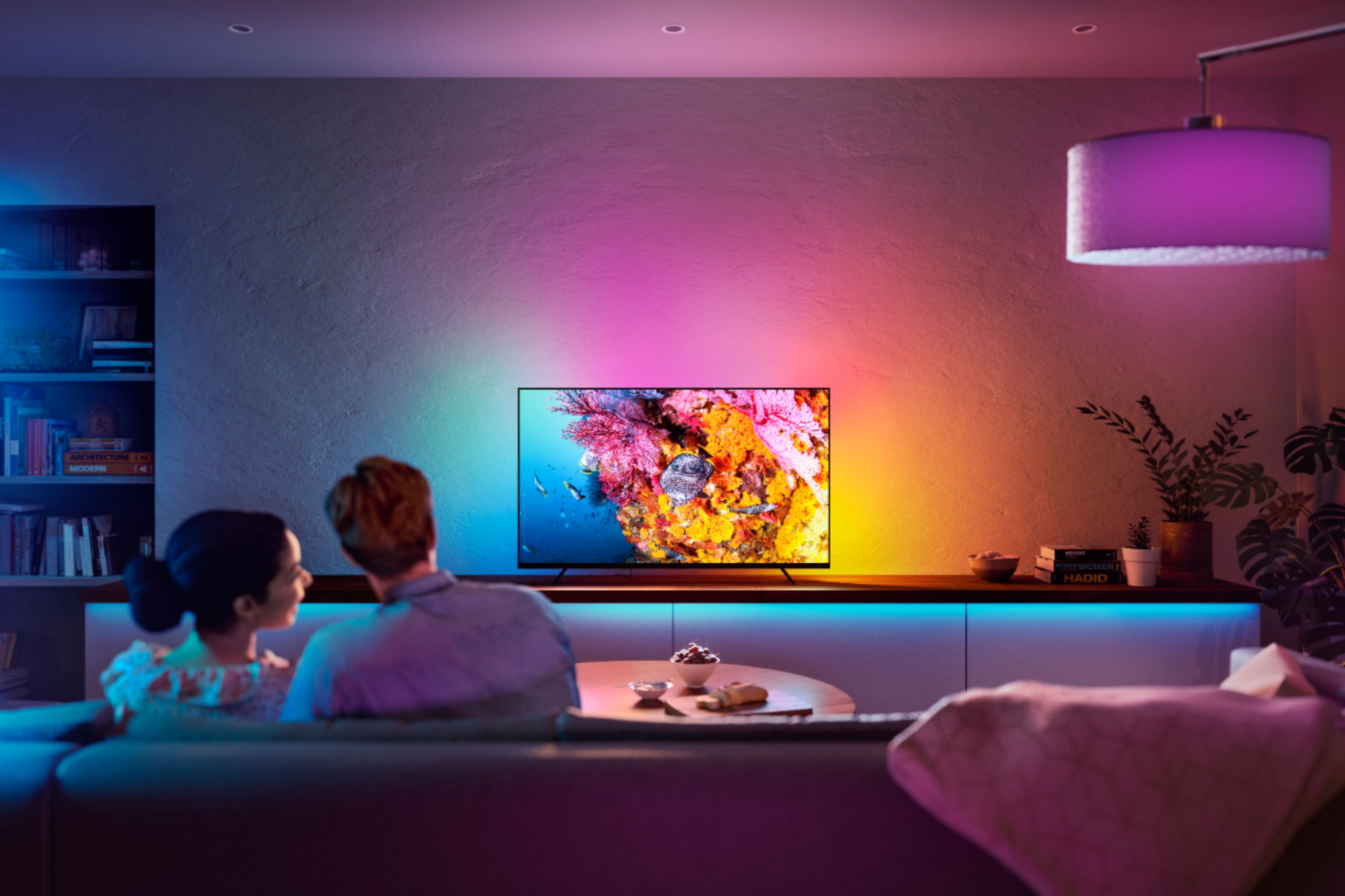Philips Hue Gradient LED LightStrip (Sync with TV, Music and Gaming), Hue  Hub & Hue Sync Box Required(Renewed) (65Inch)