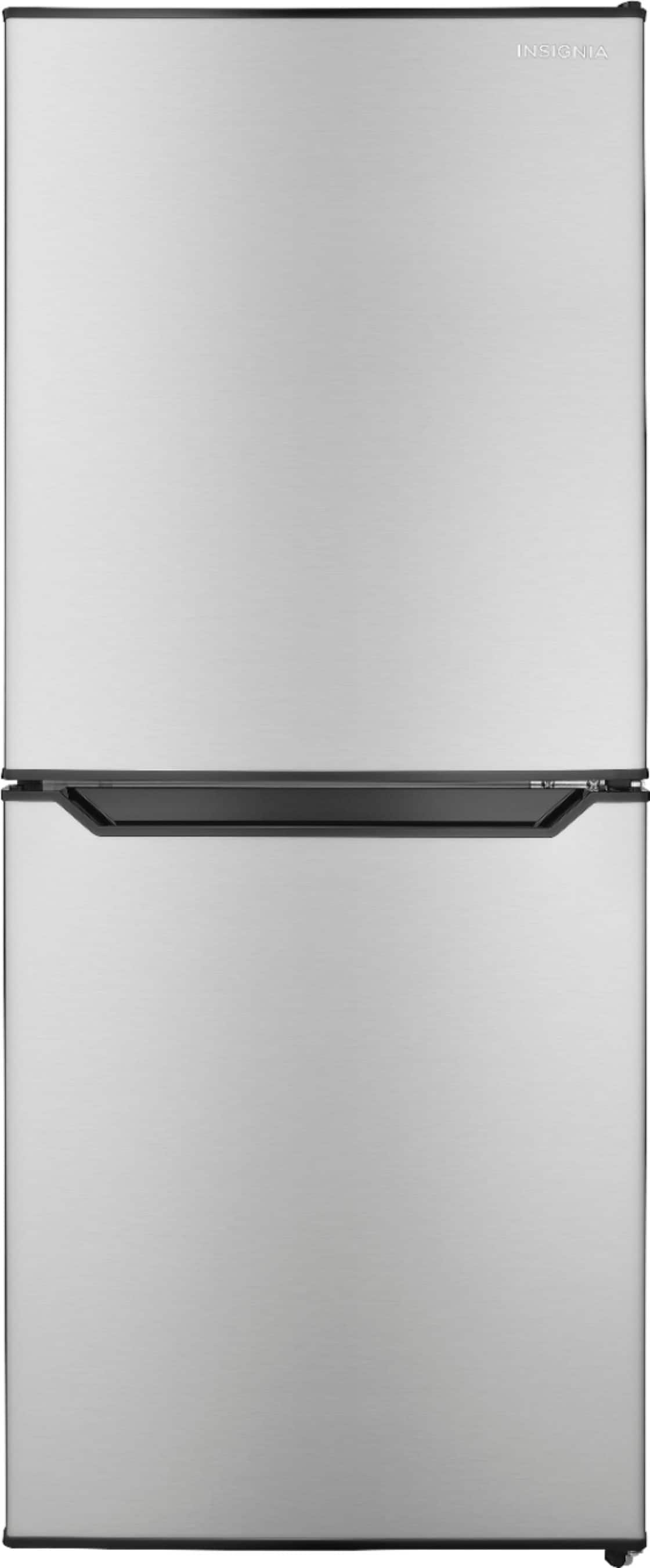 Front. Insignia™ - 4.9 Cu. Ft. Mini Fridge with Bottom Freezer and ENERGY STAR Certification - Stainless Steel.