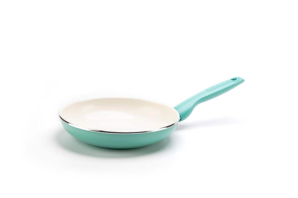 Angle. GreenPan - Rio Ceramic Nonstick 7" Open Frypan - Turquoise.