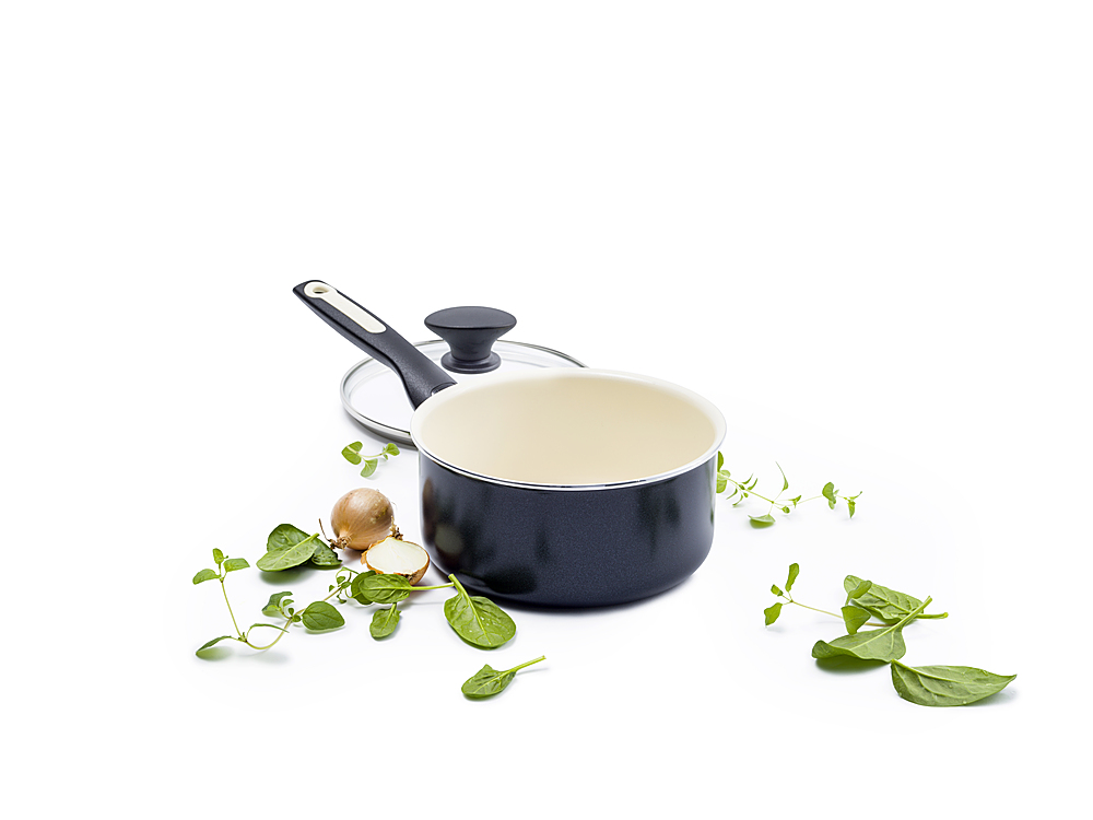 GreenPan Rio Ceramic Nonstick 5 Quart Covered Saute Pan with Helper Handle,  Black 