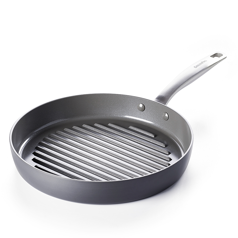 Angle View: GreenPan - Chatham Ceramic Nonstick 11" Open Round Grill Pan - Grey
