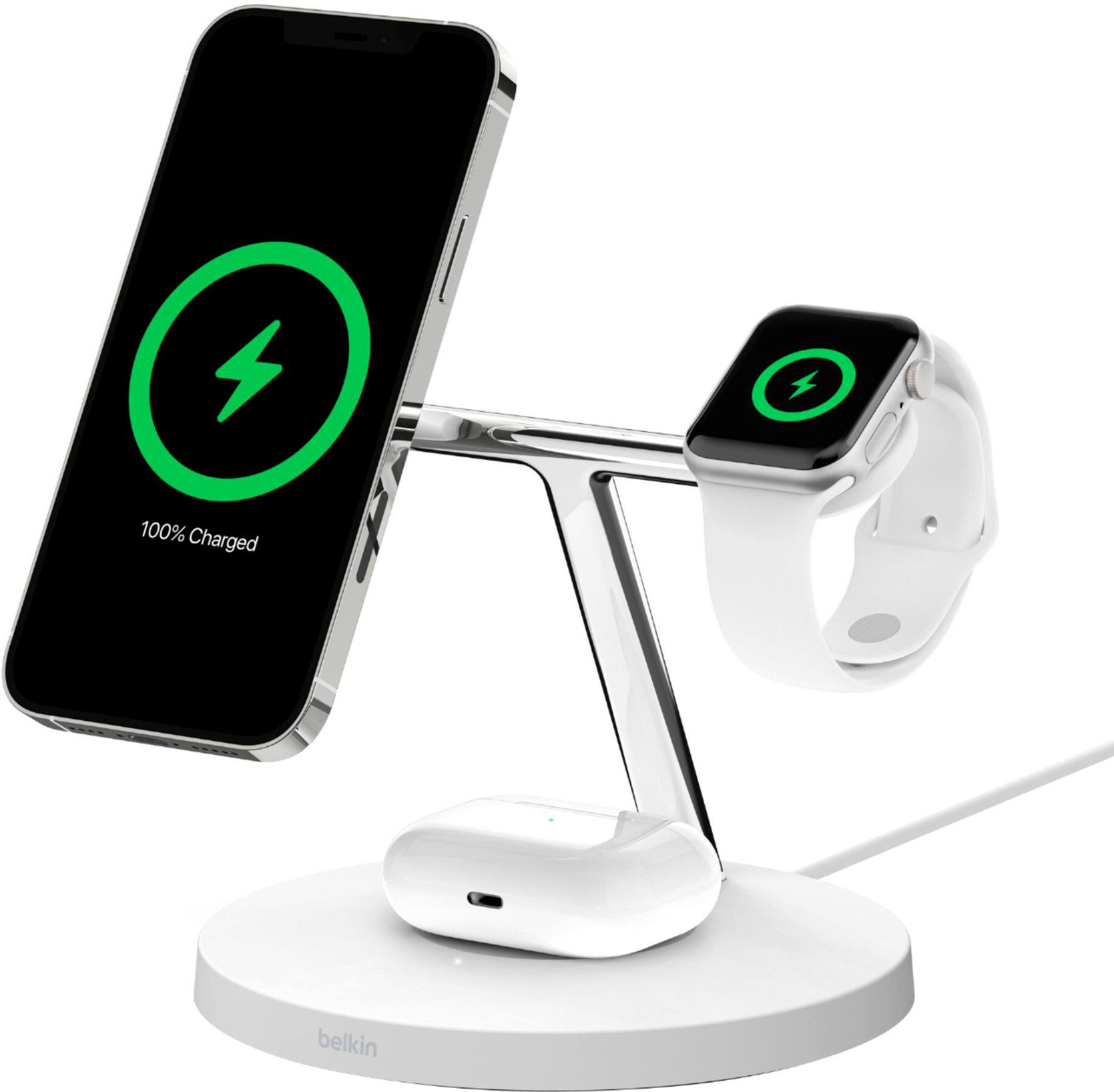 Alt View 11. Belkin - BOOSTCHARGE PRO 3 in 1 Wireless Charger with MagSafe for iPhone 14/13/12 Series Devices - White.