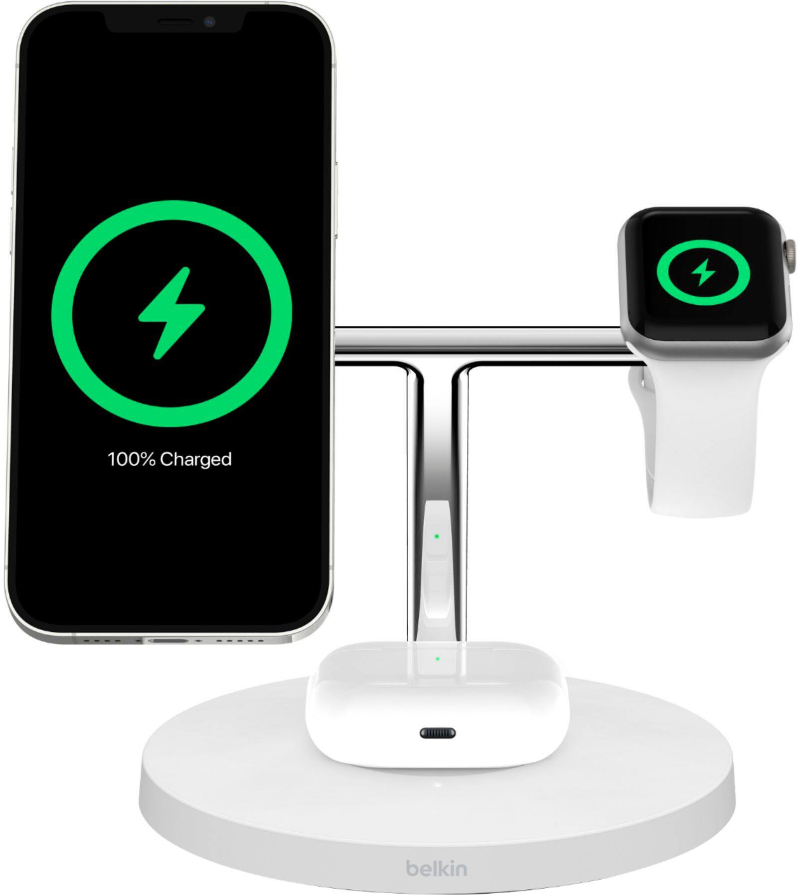 Alt View 14. Belkin - BOOSTCHARGE PRO 3 in 1 Wireless Charger with MagSafe for iPhone 14/13/12 Series Devices - White.
