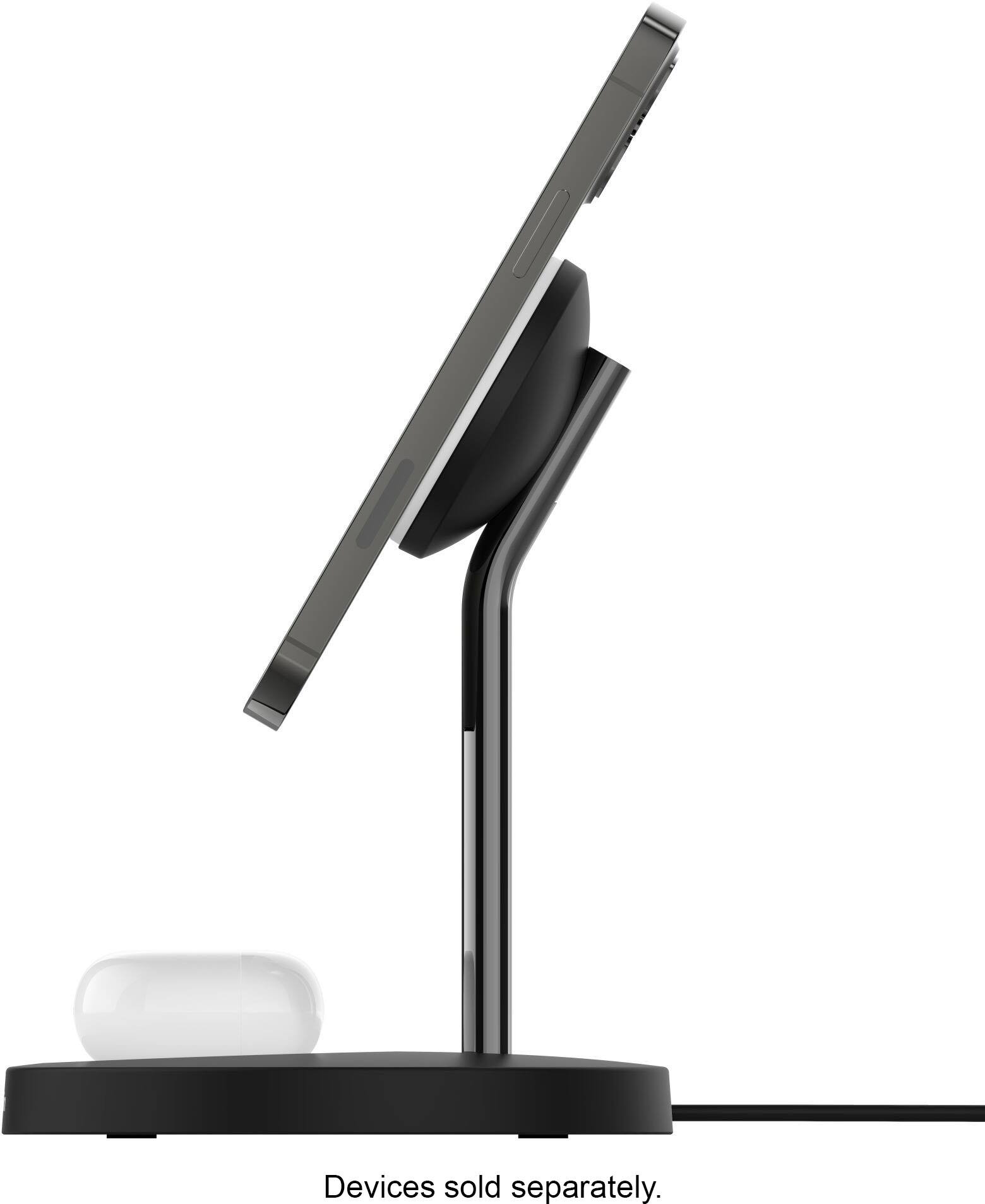 Alt View 13. Belkin - MagSafe 2-in-1 Wireless Charging Stand - Fast Charging for Apple iPhone 15, 14, 13 & 12 series & AirPods - Black.