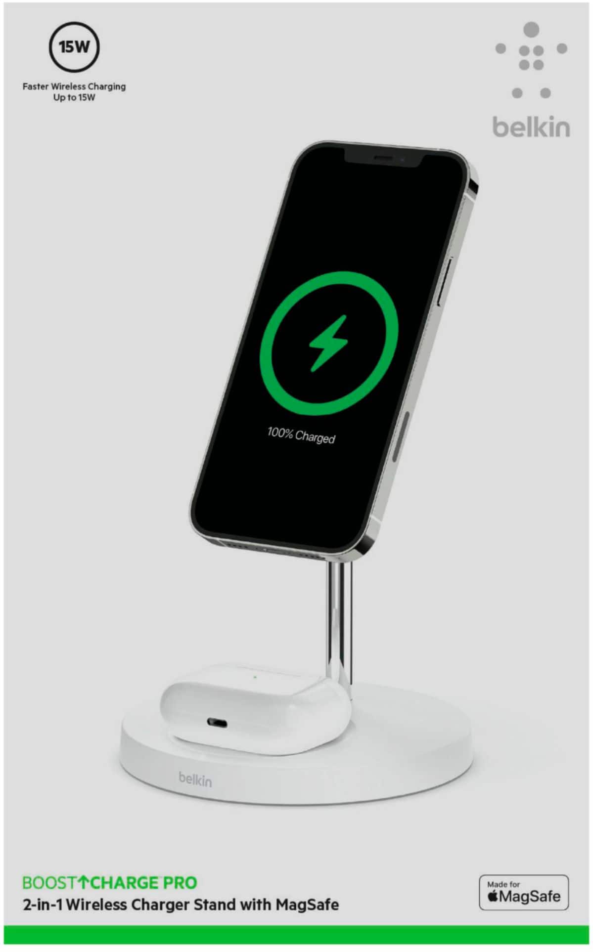 Alt View 12. Belkin - BoostCharge Pro 2-in-1 Wireless Charger Stand with MagSafe for iPhone 14/13/12 Series Devices - White.