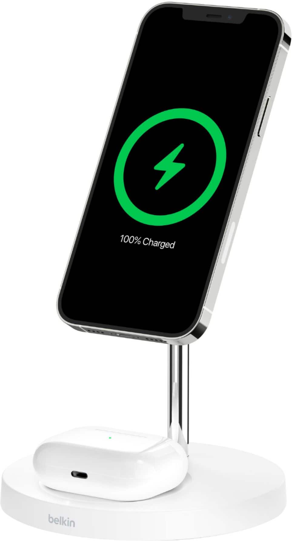 Alt View 15. Belkin - BoostCharge Pro 2-in-1 Wireless Charger Stand with MagSafe for iPhone 14/13/12 Series Devices - White.