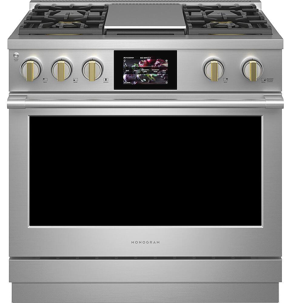 Monogram - 5.7 Cu. Ft. Freestanding Dual Fuel Convection Range with Self-Clean and 4 Burners - Stainless Steel