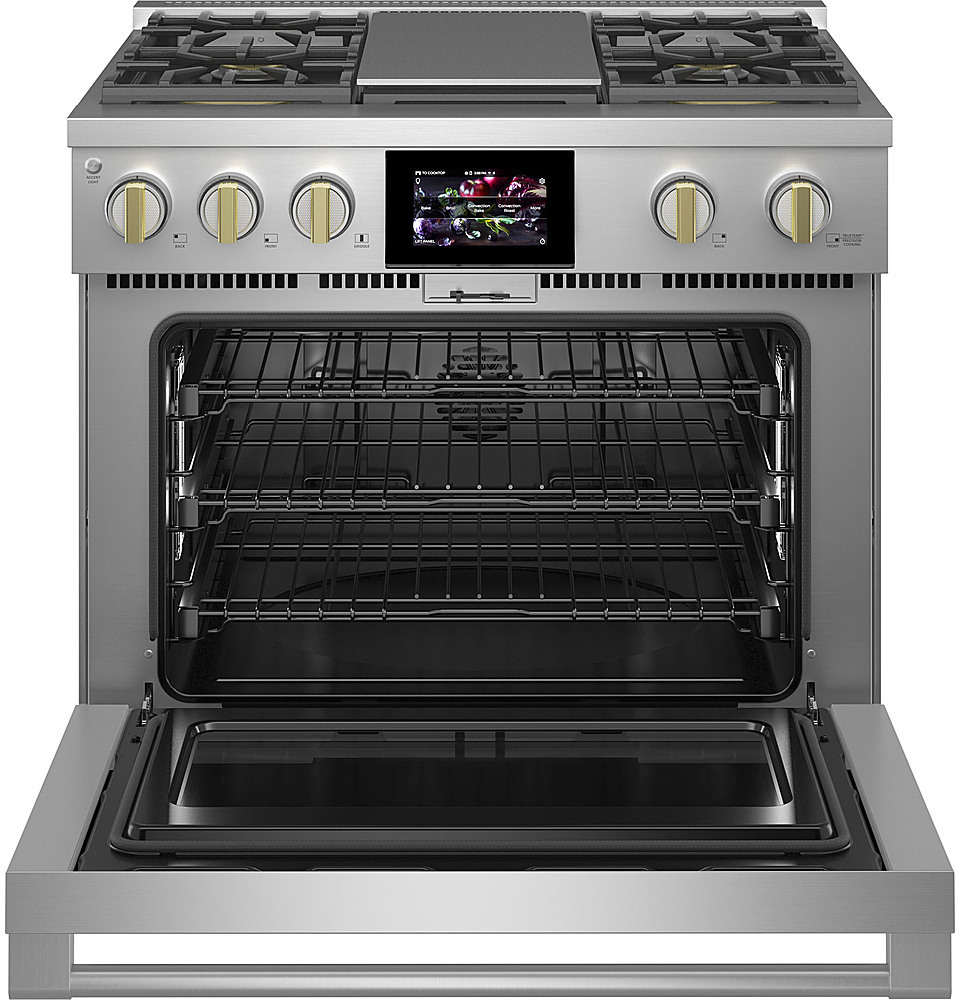 Left View: Monogram - 5.3 Cu. Ft. Freestanding Dual Fuel Convection Range with Self-Clean, Built-In Wi-Fi, and 4 Burners - Stainless steel