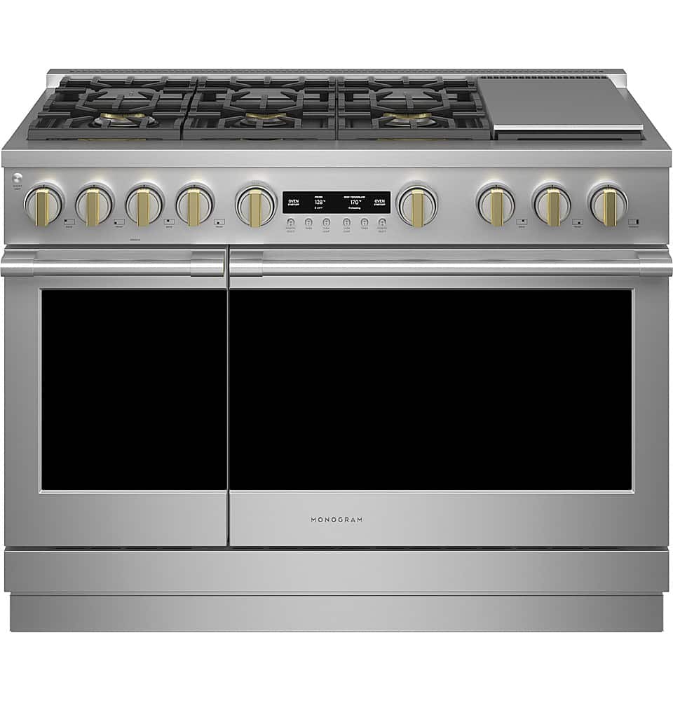 Monogram - 48 in. Wide 6 Burners 8.9 Cu. Ft. Freestanding Double Oven Gas Convection Range with Steam Clean - Stainless Steel
