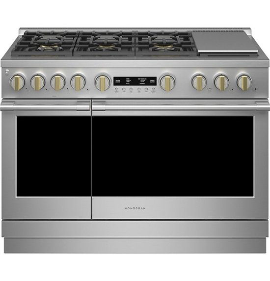 Front Zoom. Monogram - 8.9 Cu. Ft. Freestanding Double Oven Gas Convection Range with 6 Burners - Stainless Steel.