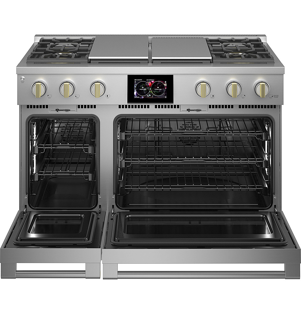 Left View: Monogram - 8.25 Cu. Ft. Freestanding Double Oven Dual Fuel Convection Range with Self-Clean, Built-In Wi-Fi, and 4 Burners - Stainless steel