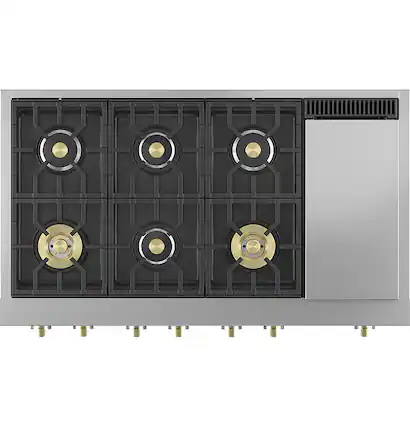 Front. Monogram - 48" Built-In Gas Cooktop with 6 Burners - Stainless Steel.