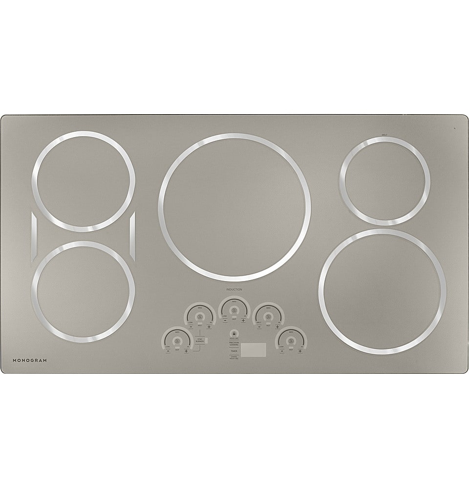 Front. Monogram - 36" Built-In Electric Induction Cooktop with 5 Elements - Silver.