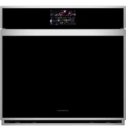 Front. Monogram - Minimalist 30" Built-In Single Electric Convection Wall Oven with No-Preheat Air Fry - Stainless Steel.